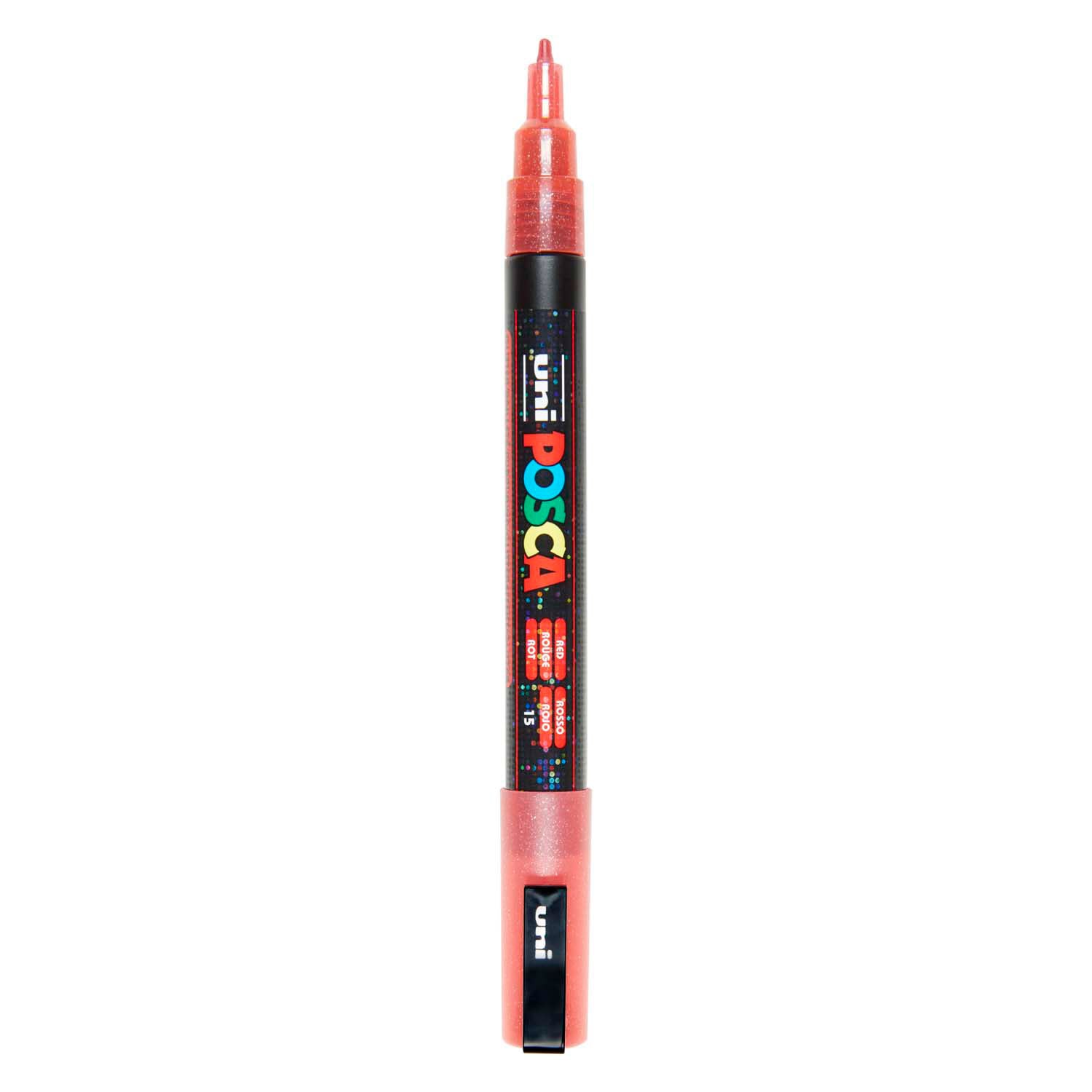 Uni posca pc3m verfmarker glitter rood - ronde punt tot 1,3 mm