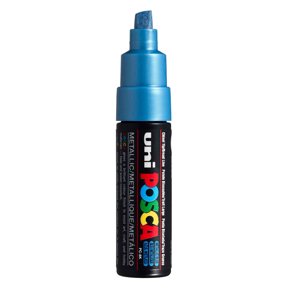 Uni posca verfmarker 8k metallic blauw - beitelpunt 8mm