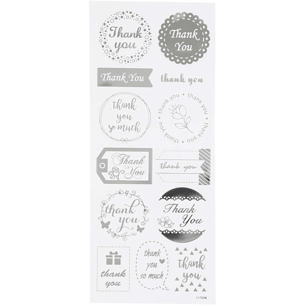 Creative bedrijfsstickers zilver bedankje, 1 vel