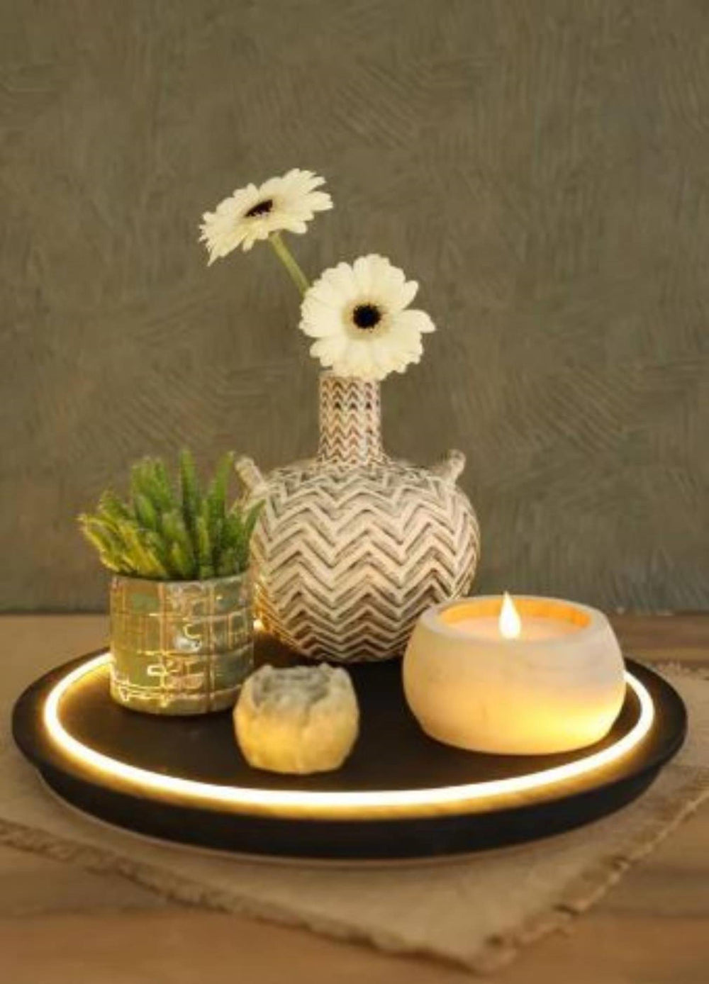 Ideas 4 seasons houten plaat met neonlicht ø28x2,6 cm touch bediening zwart