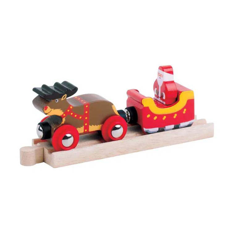Bigjigs houten kerstman, slee en rendier