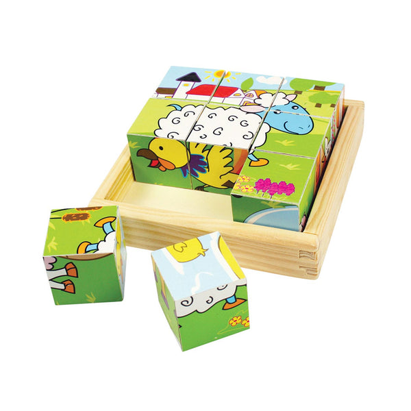 Bigjigs blokpuzzel boerderij - - compact formaat - puzzel dieren