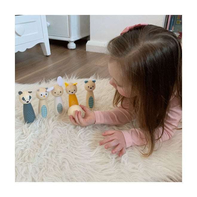 Simply scandi bigjigs toys - kegelspel 'bosdieren' - hout speelgoed - houten kegelspel - 7-delig