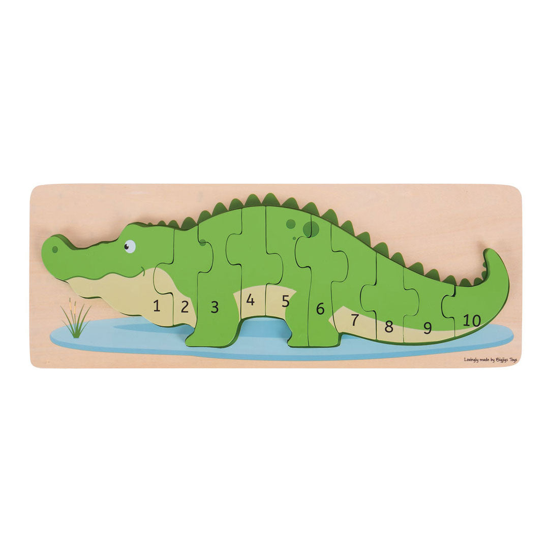 Bigjigs houten telpuzzel krokodil, 10st.
