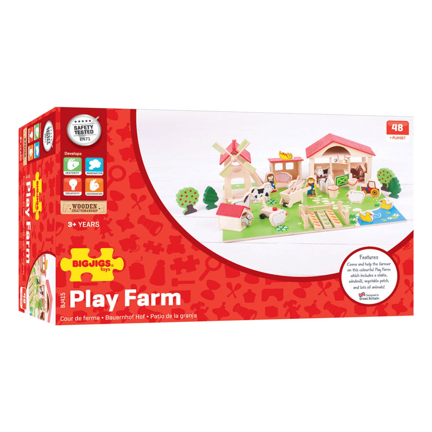 Bigjigs houten speelboerderij met accessoires, 48dlg.