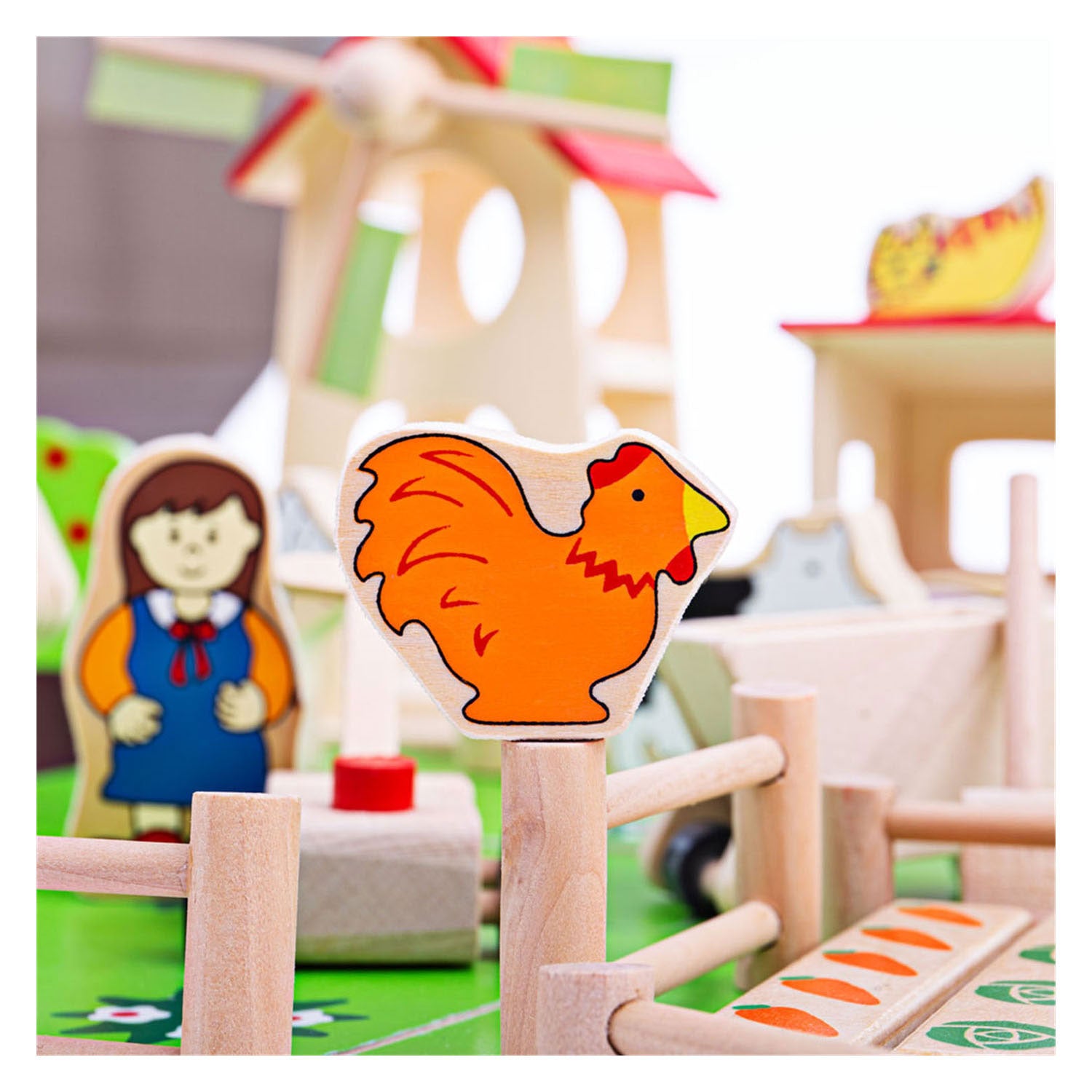 Bigjigs houten speelboerderij met accessoires, 48dlg.