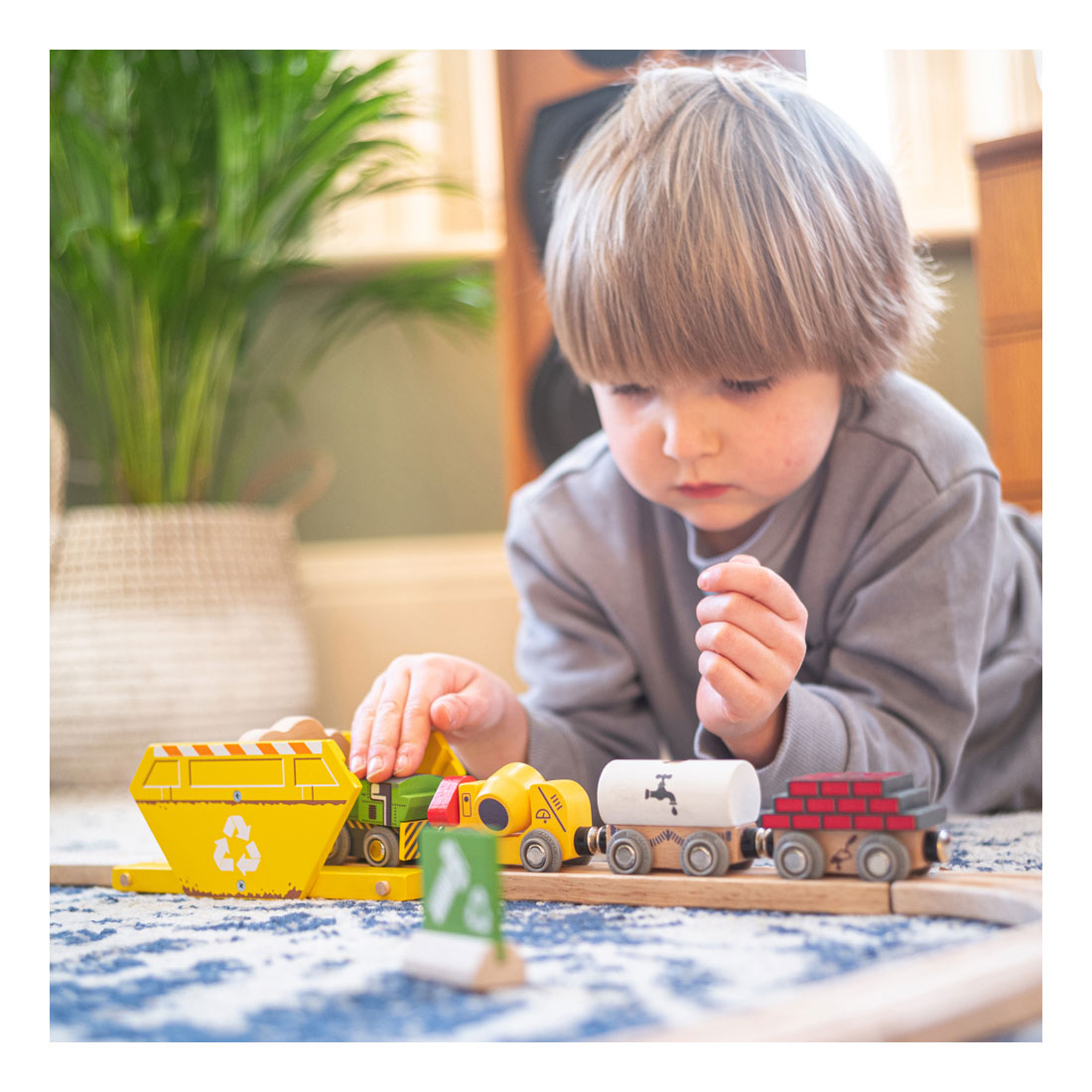 Bigjigs trein houten constructie met lading