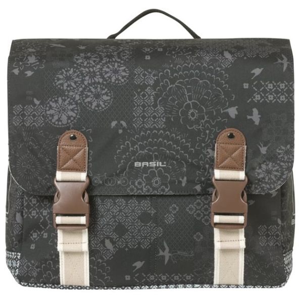 Basil dubbele fietstas bohème mik 35 liter - zwart houtskool