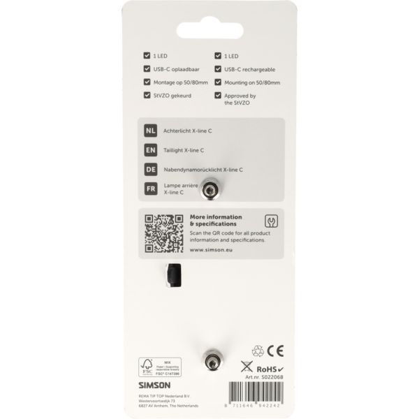 Simson achterlicht aurora x-line c - usb-c oplaadbaar