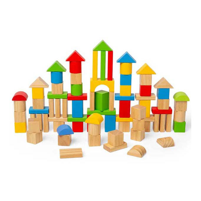 Bigjigs houten gekleurde bouwstenen, 80dlg.