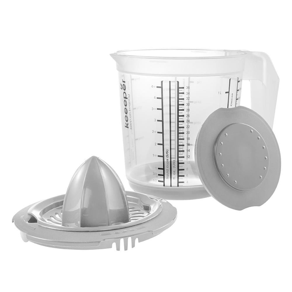 Keeeper kunststof maatbeker anti-slip 1l met deksel en citruspers ã˜14x15cm nordic grey