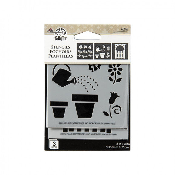 Folkart • stencil bloempot x3