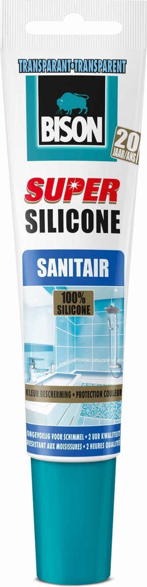 Bison super silicone transparant tube 150 ml, siliconenkit, keuken, voegen, hygiënisch, slijtvast, temperatuurbestendig van -50°c tot +120°c, makkelijk in gebruik