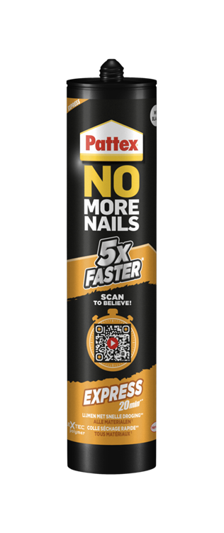 Pattex no more nails express 390 g bouwkit | snel drogend geschikt voor alle materialen, omstandigheden en oppervlakken | bestand tegen uv-stralen.