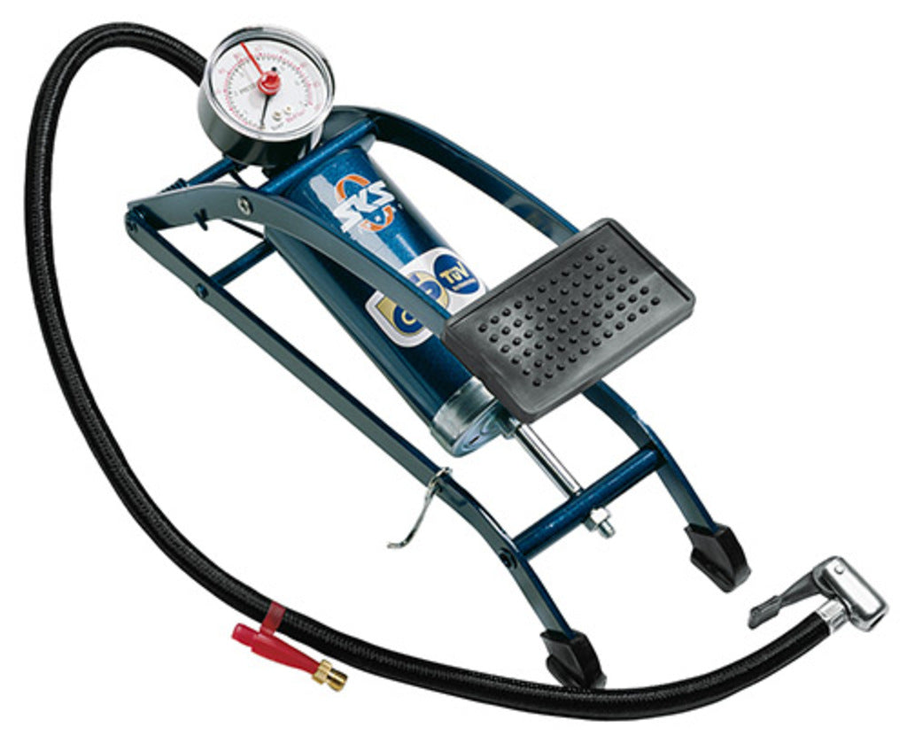 Pompe à pied SKS Picco, max 5,0 bar. Convient pour la valve Schrader et comprend les embouts adaptateurs DV et SV valve