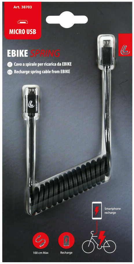 Optiline Ebike Spring Micro USB spiraalkabel (25 tm 100 cm)