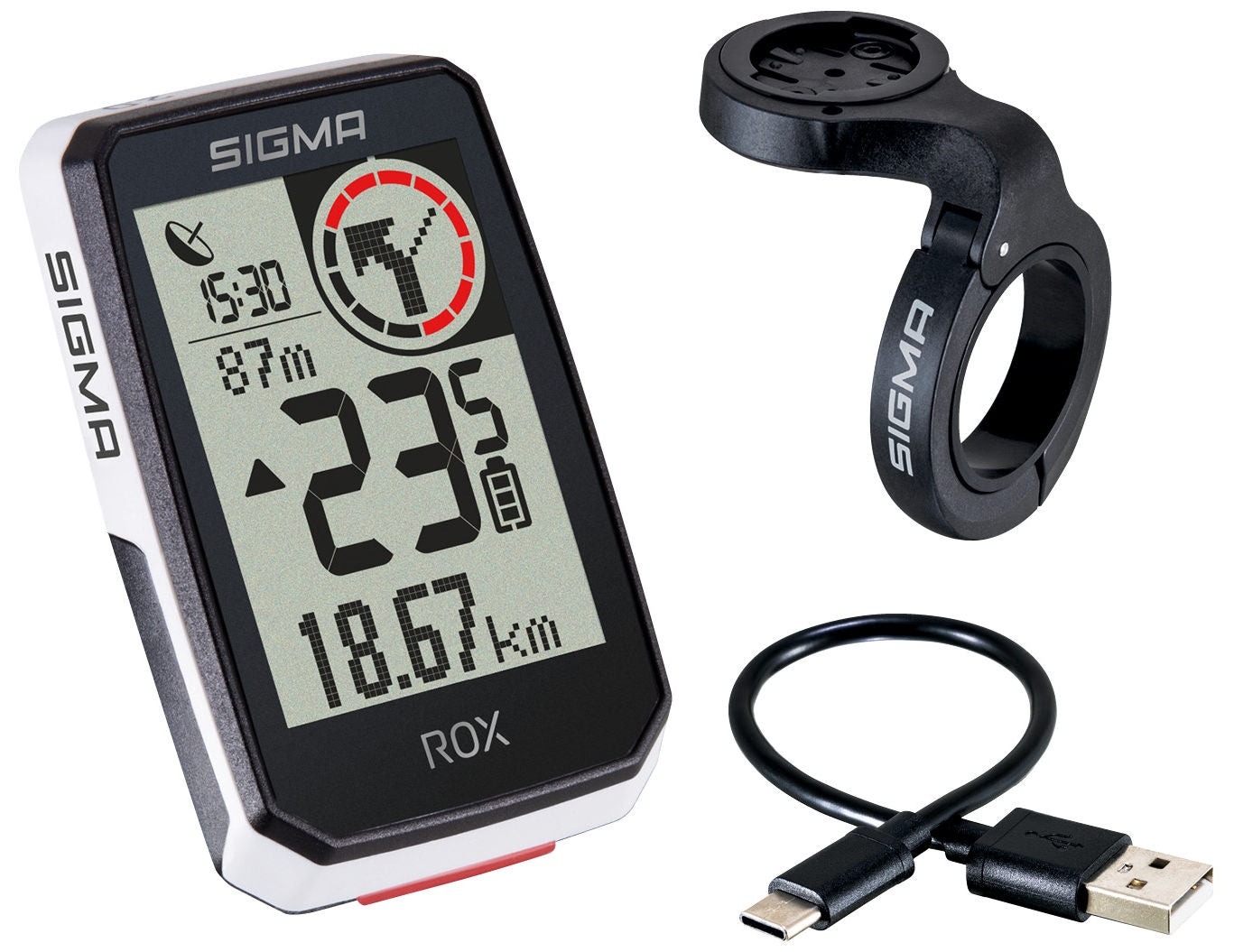 Sigma rox 2.0 gps zw met overclamp stuurhouder + usb-c oplaadkabel