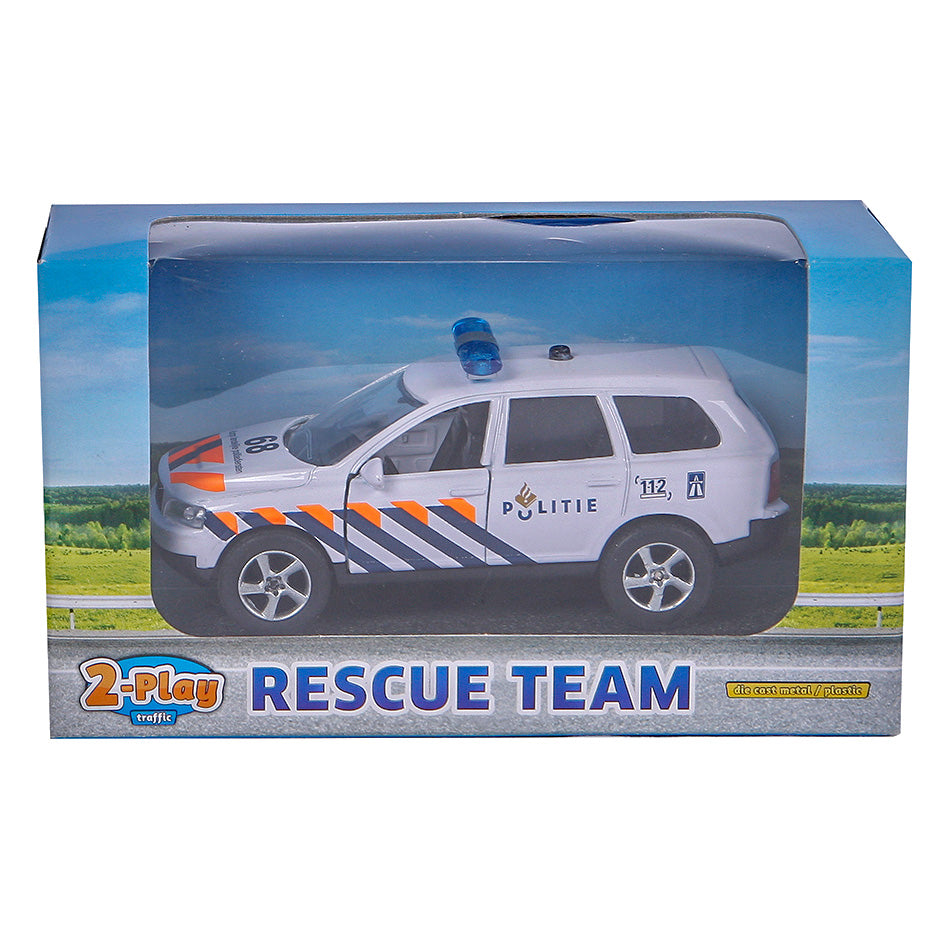 2-play politiewagen pull-back met licht en geluid 11 cm wit