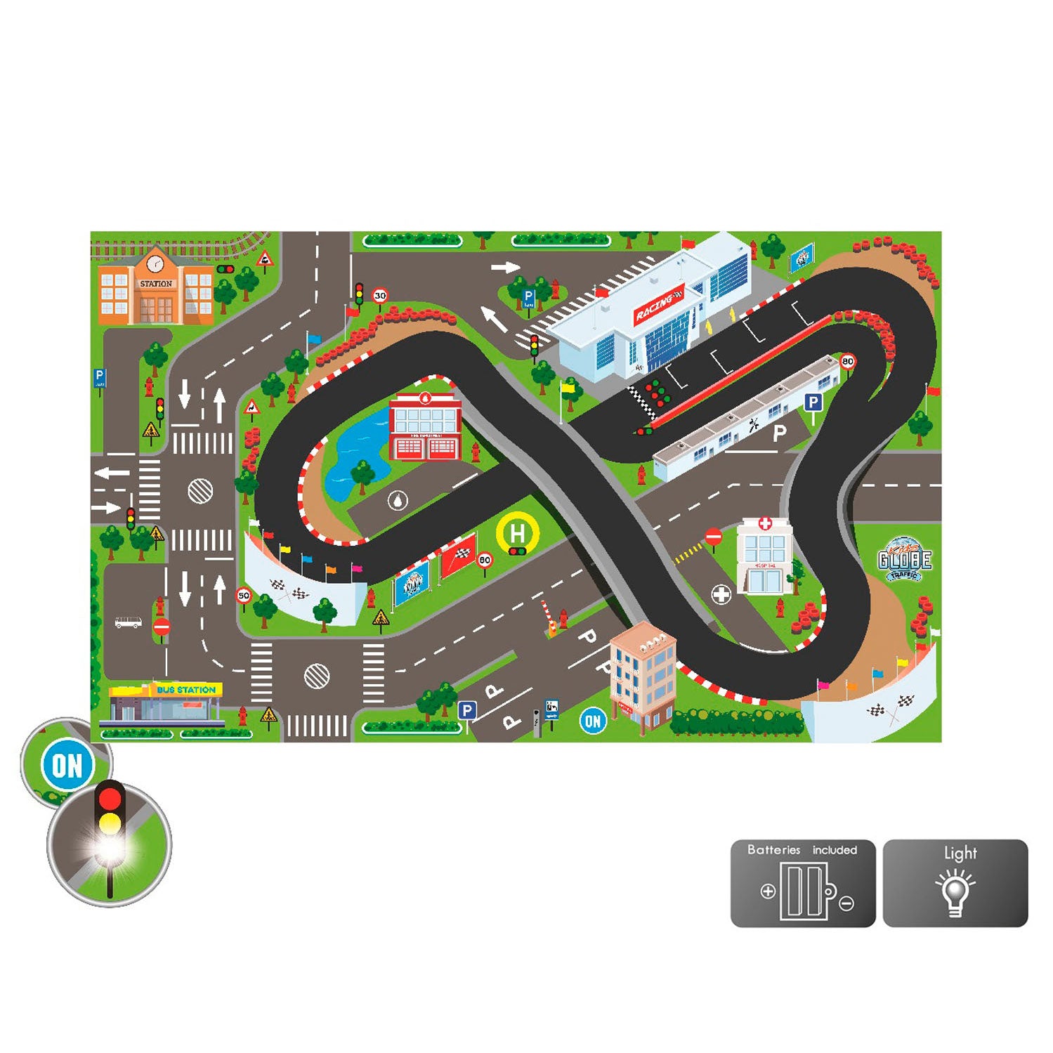 Kids Globe Verkeerskleed Circuit met LED-verlichting