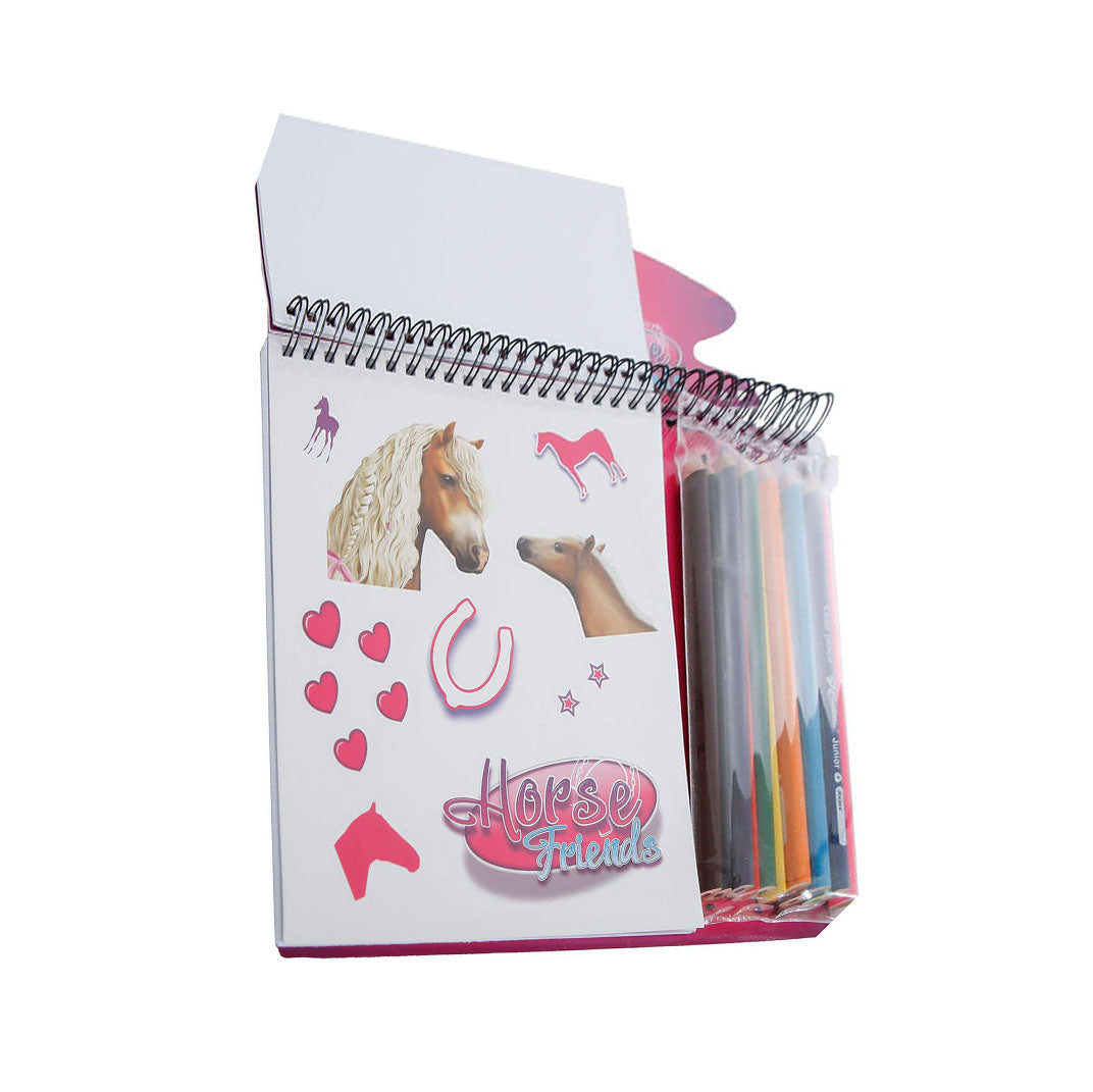 Kleurset Paarden Friends met 12 Potloden Sjablonen en Stickers