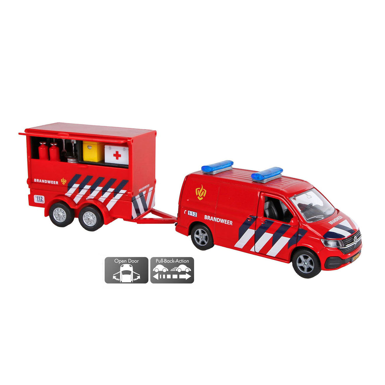 Kinderbol vw transporter brandweer met aanhangwagen
