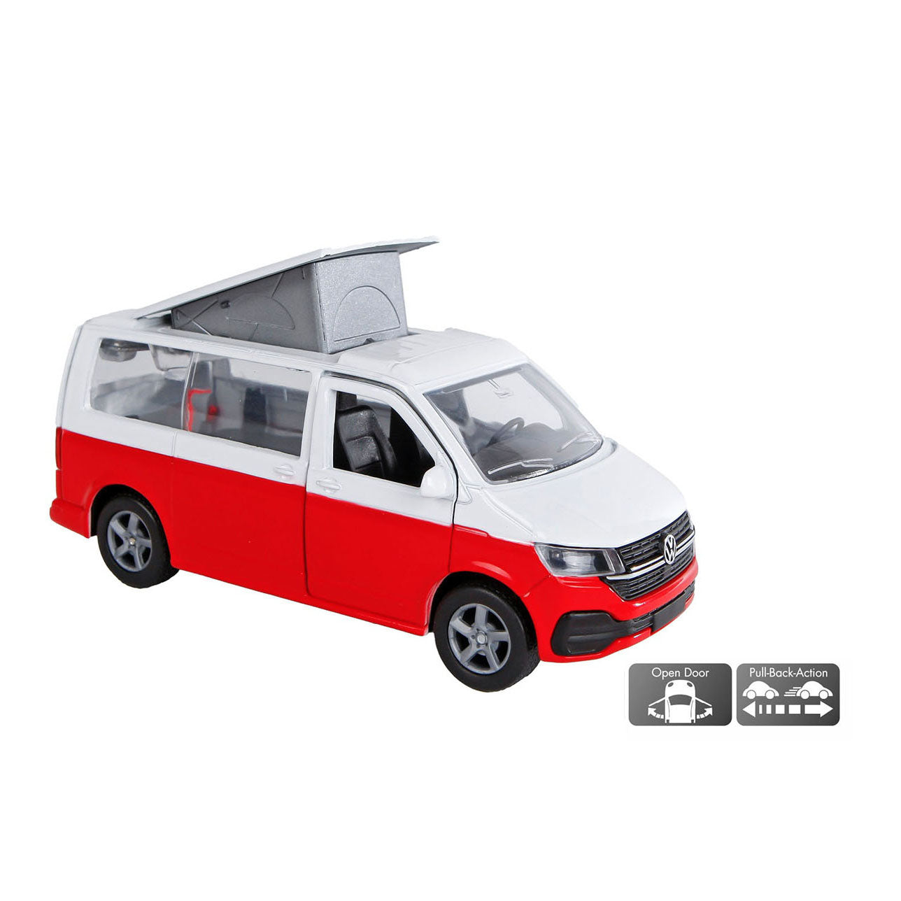Kinderwereldbol VW Transporter camper spuitgiet pull back, 13,5 cm