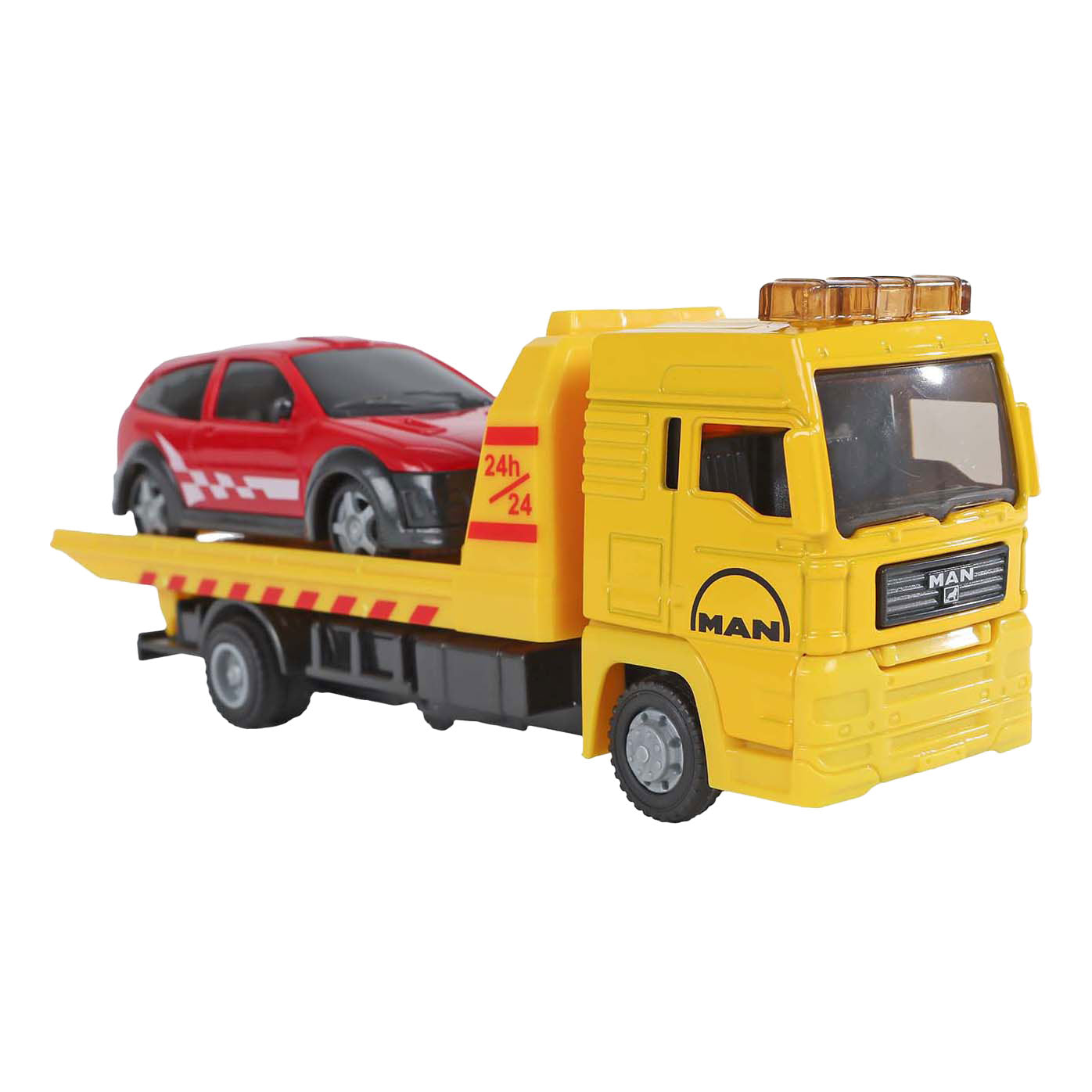 Kinderbol man vrachtwagen bergingswagen met auto, 19cm
