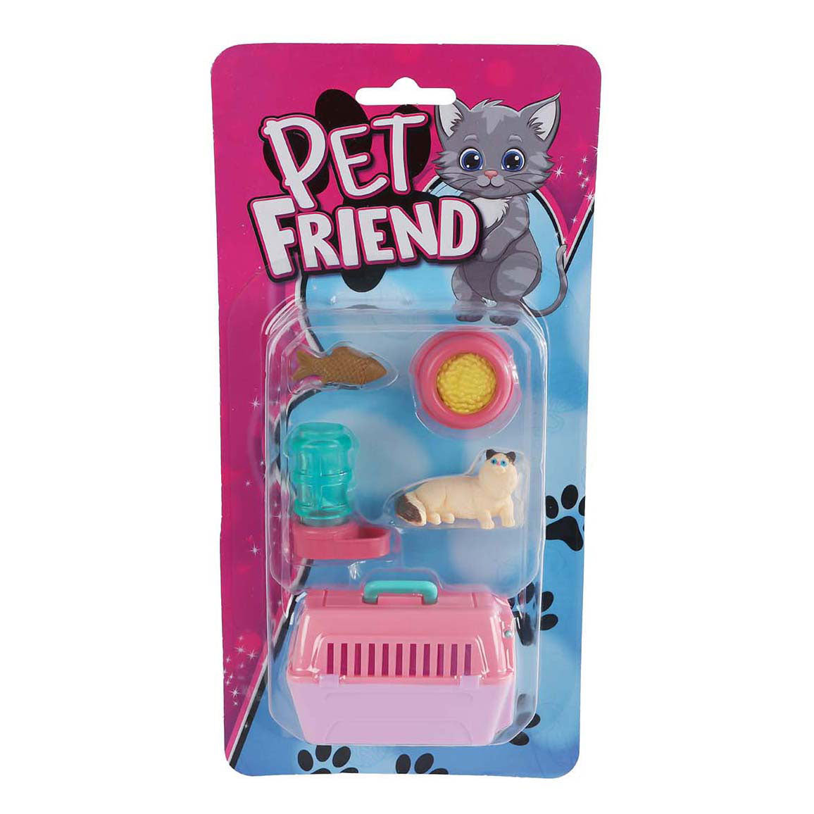 Kat in reismand met accessoires