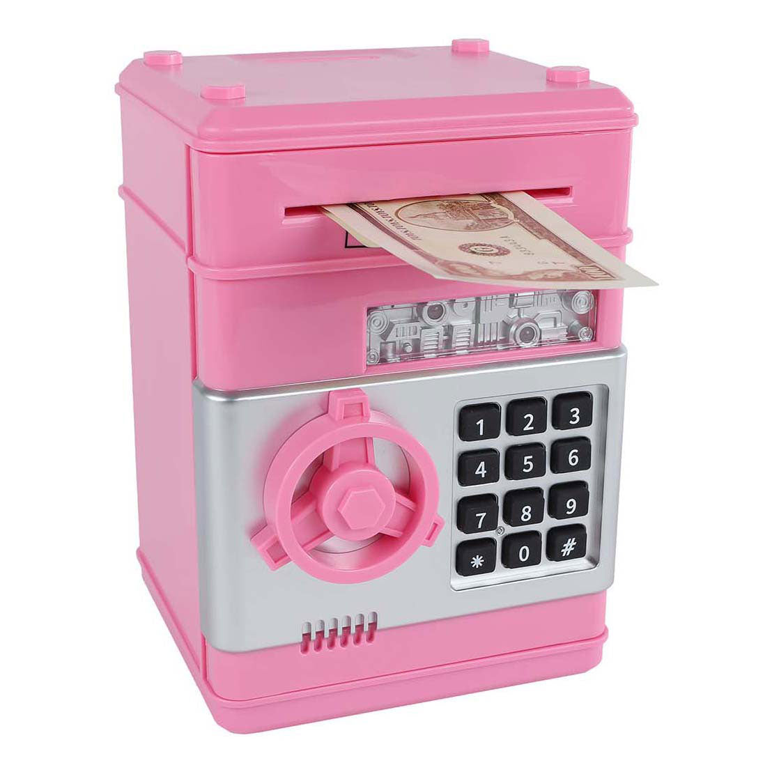 Van manen geldkluis met geheime code roze, 19,5cm