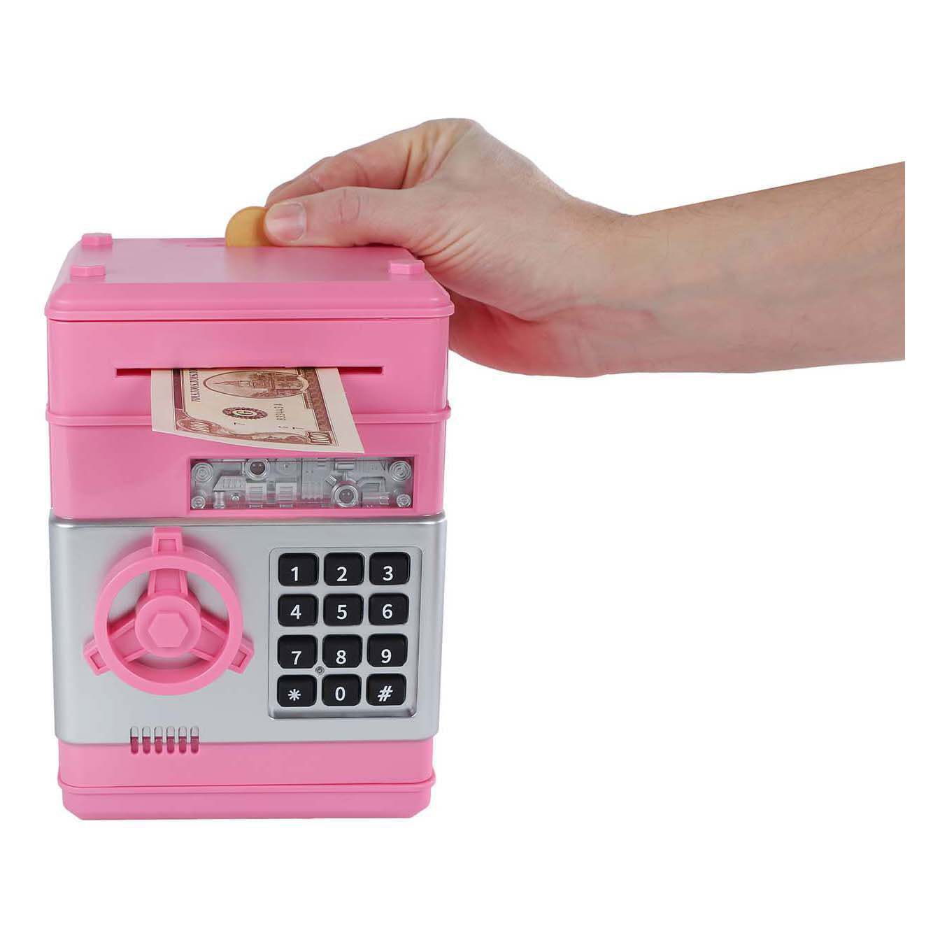 Van manen geldkluis met geheime code roze, 19,5cm