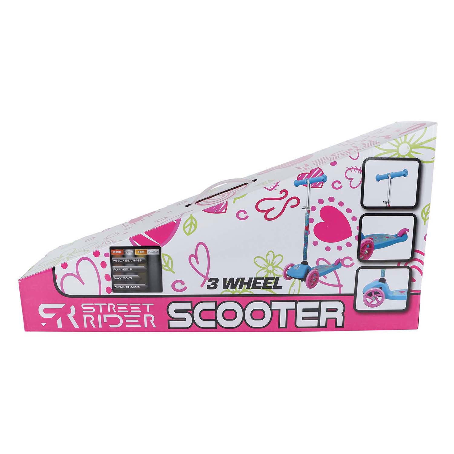 Street rider 3-wiel opstap met verstelbaar stuur abec 7 roze