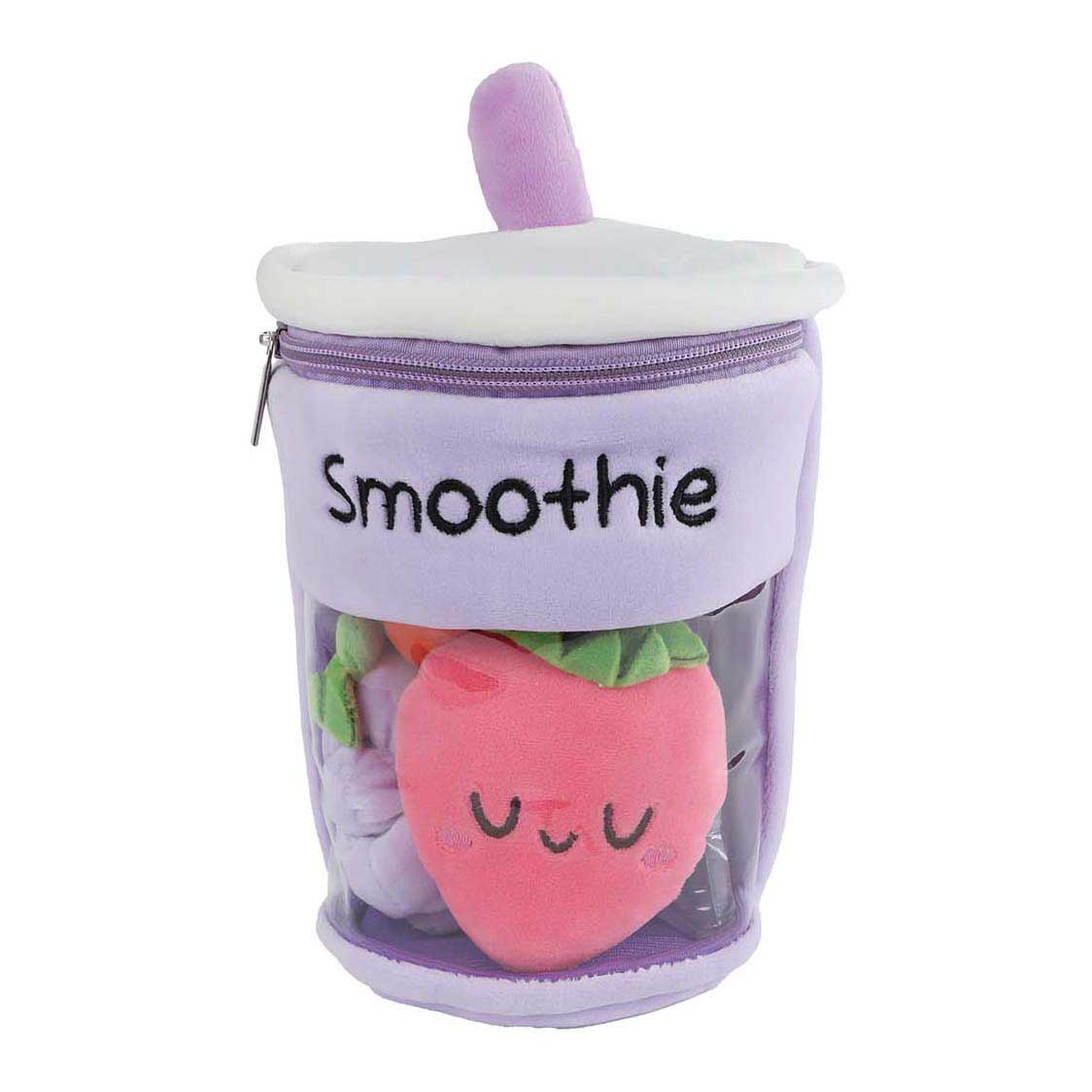 Fluffy menu pluche smoothie met 3 stuks fruit 25cm 3 assorti