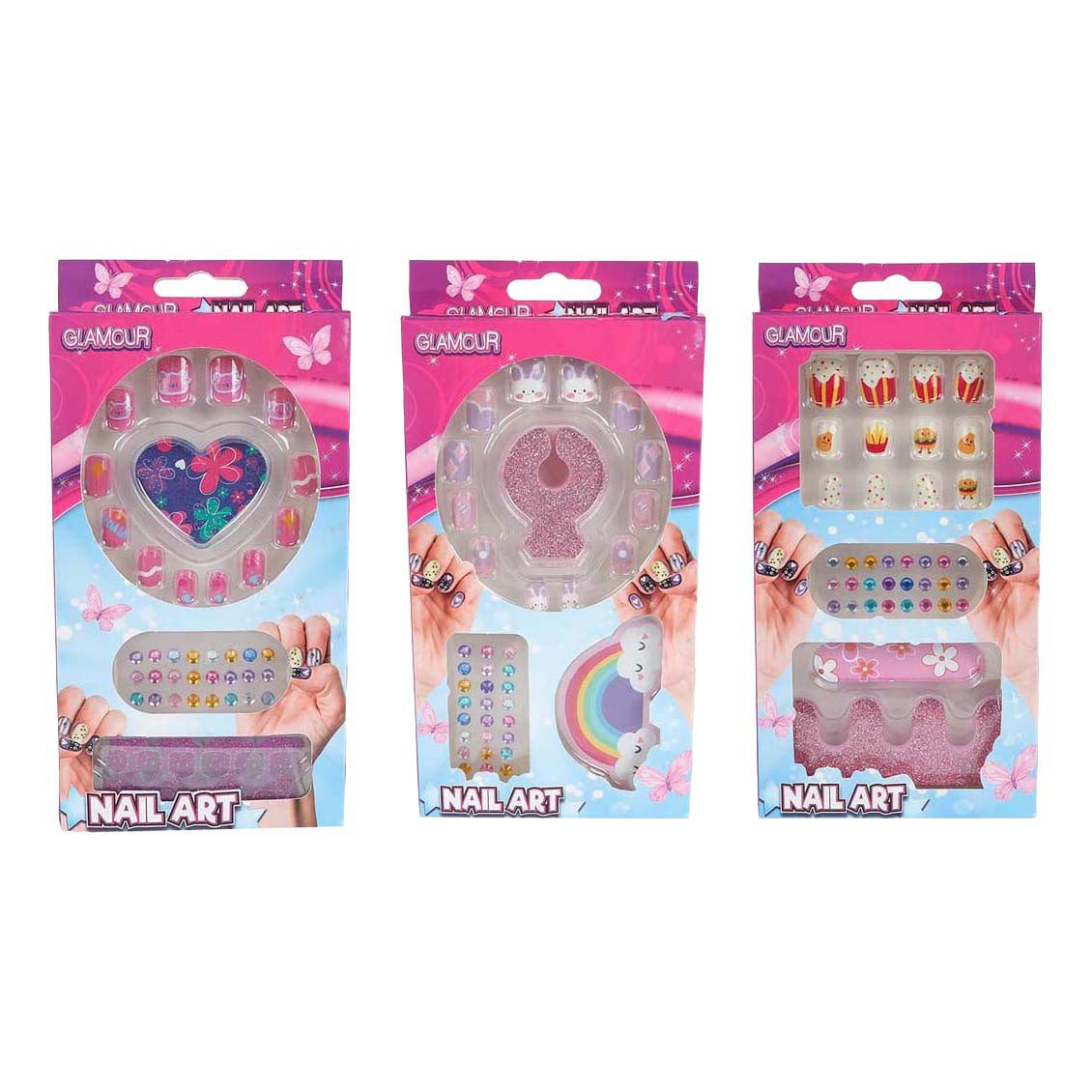 Glamour kunstnageltjes met diamantjes - 12st.