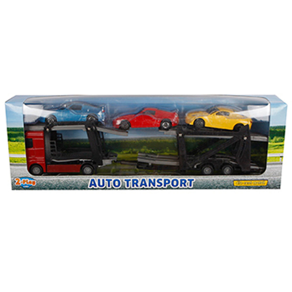 2-play gegoten vrachtwagentransporter met auto's, 26cm