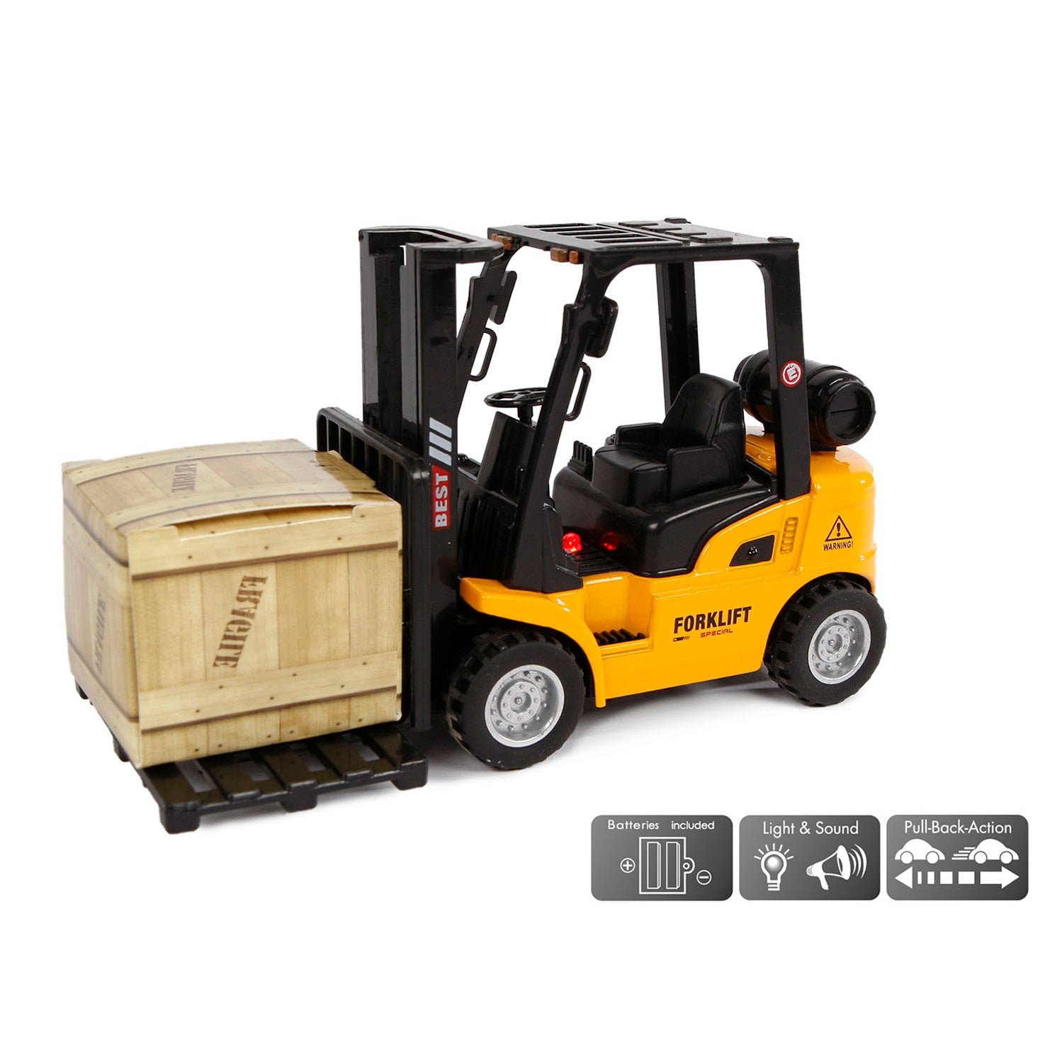 2-play vorkheftruck pull-back - met licht en geluid - 14 cm - vanaf 4 jaar