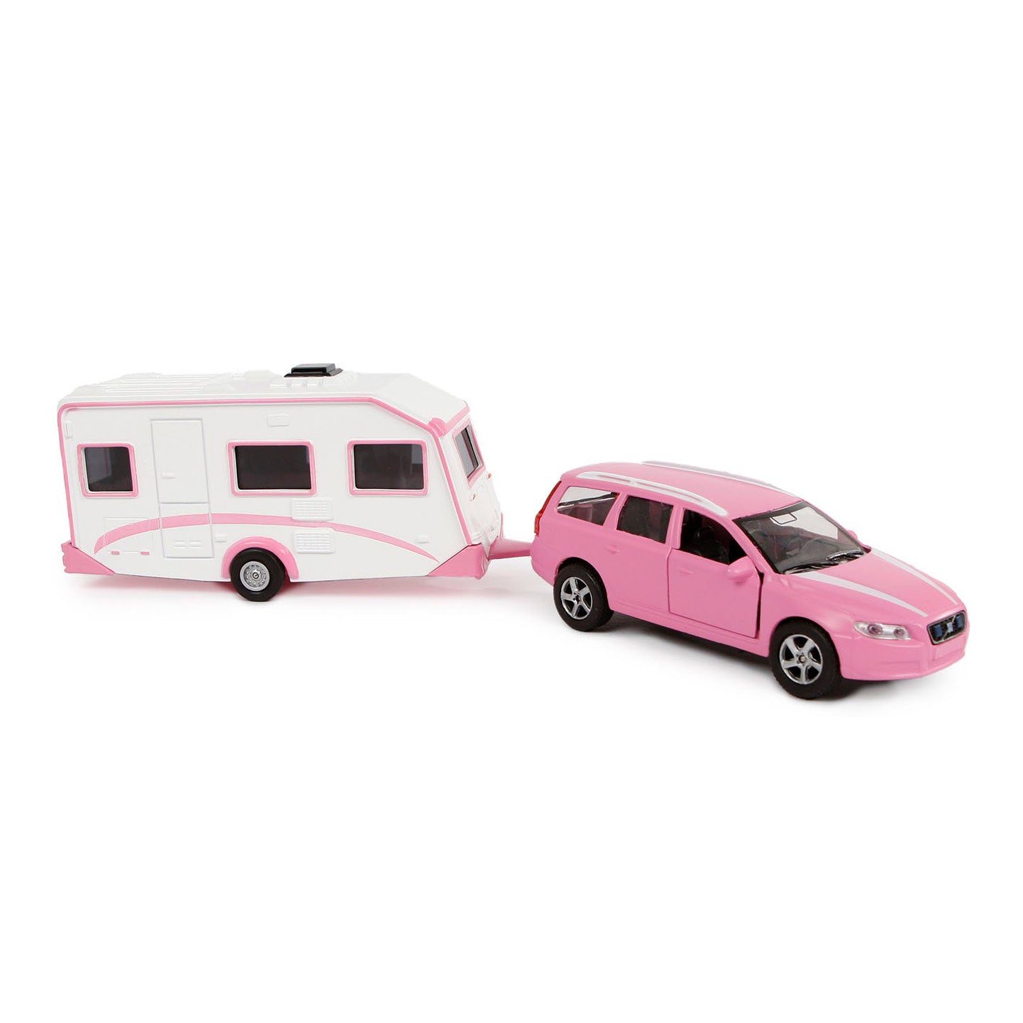 Kids Globe Diecast Volvo V70 met Caravan - Roze, 30cm