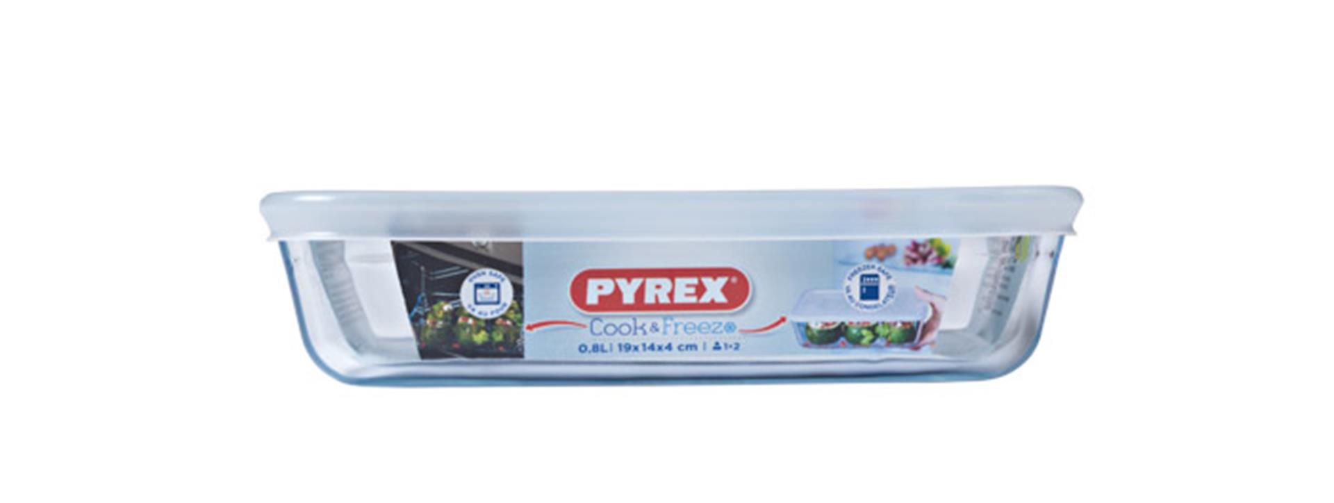 Pyrex kok vriesovenschaal 19 x 14 cm met vershouddeksel