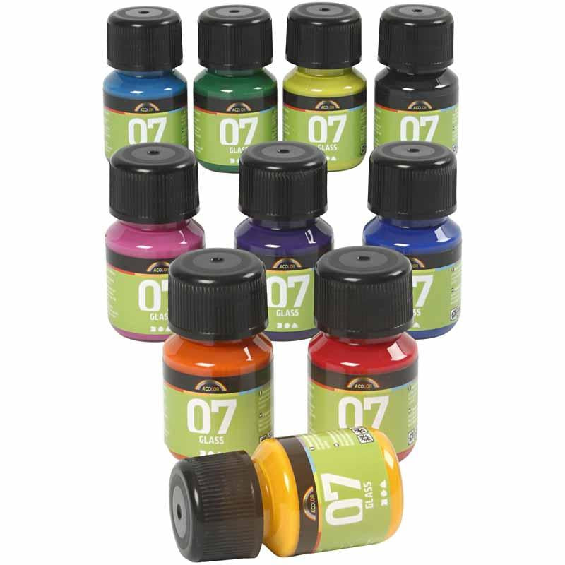 Permanente Glasverf - Set van 10 kleuren, 30ml