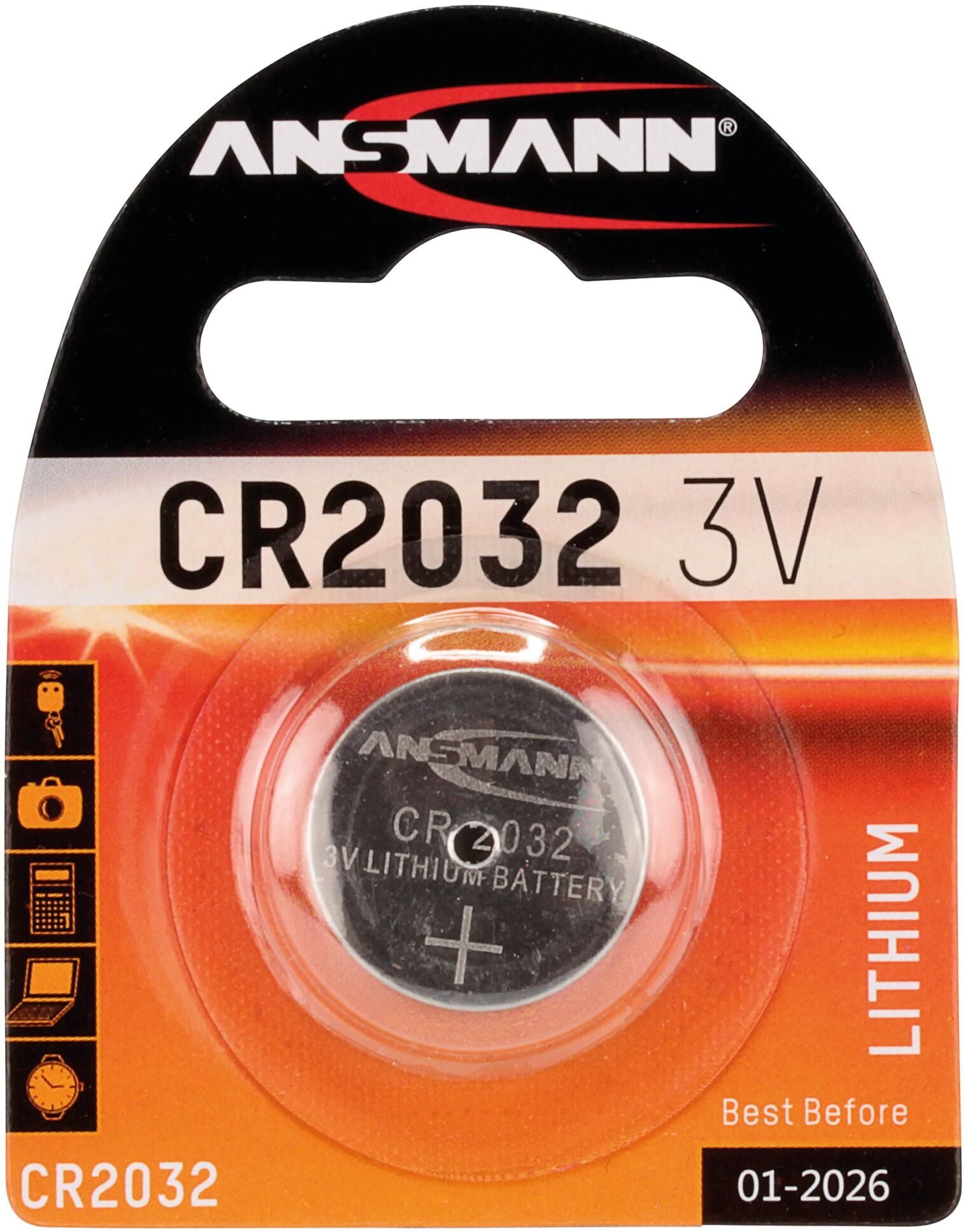 Ansmann knoopcel lithium coin cell cr2032, 3v