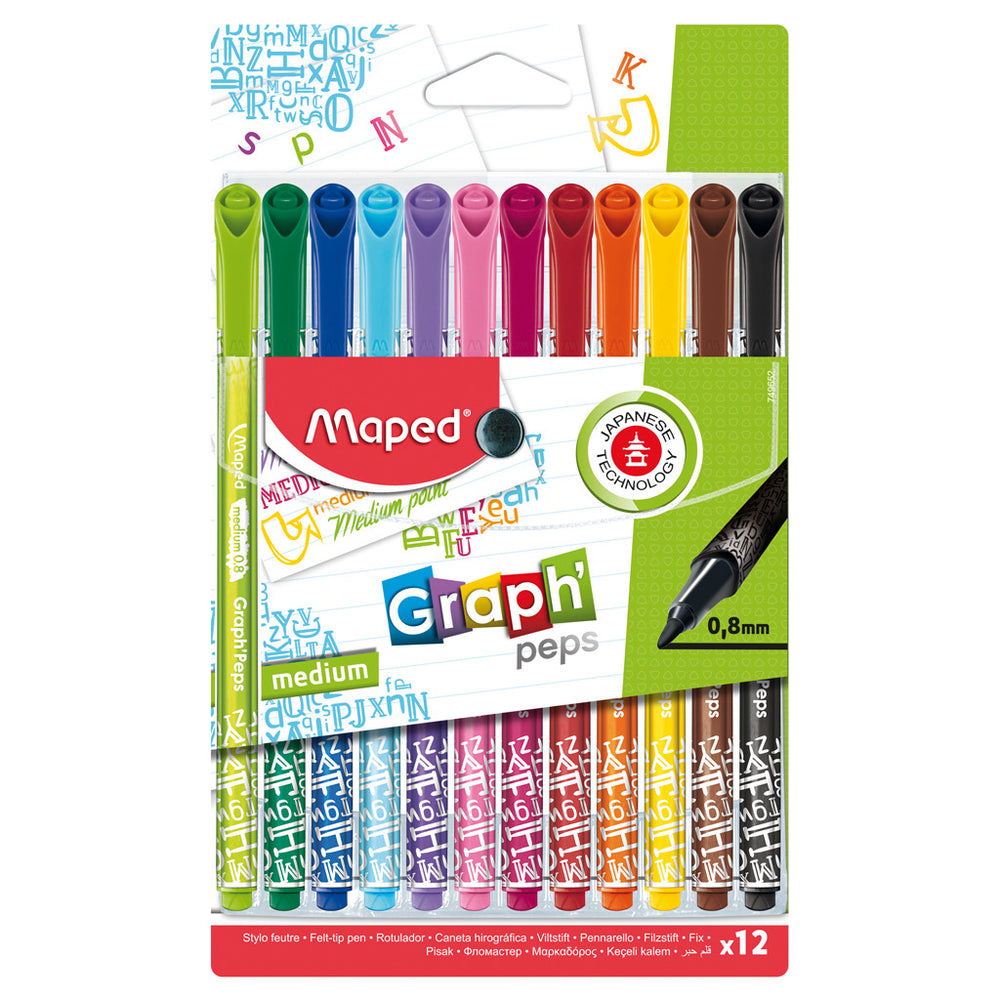 In kaart gebrachte grafiek rsquo;peps fijnlijners 12 kleuren 0,8 mm