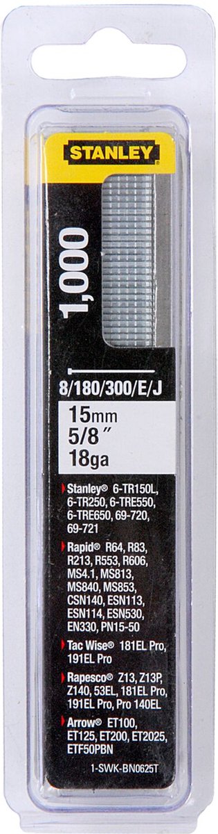 Stanley nagels 15mm type j - 1000 stuks - 1-swk-bn0625t