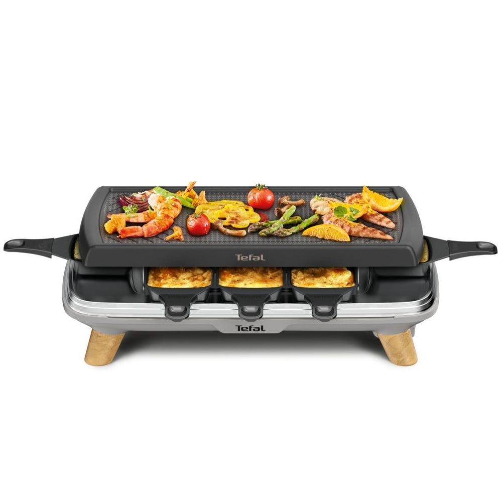 Tefal re610d 3in1 8-persoons raclette zwart rvs hout