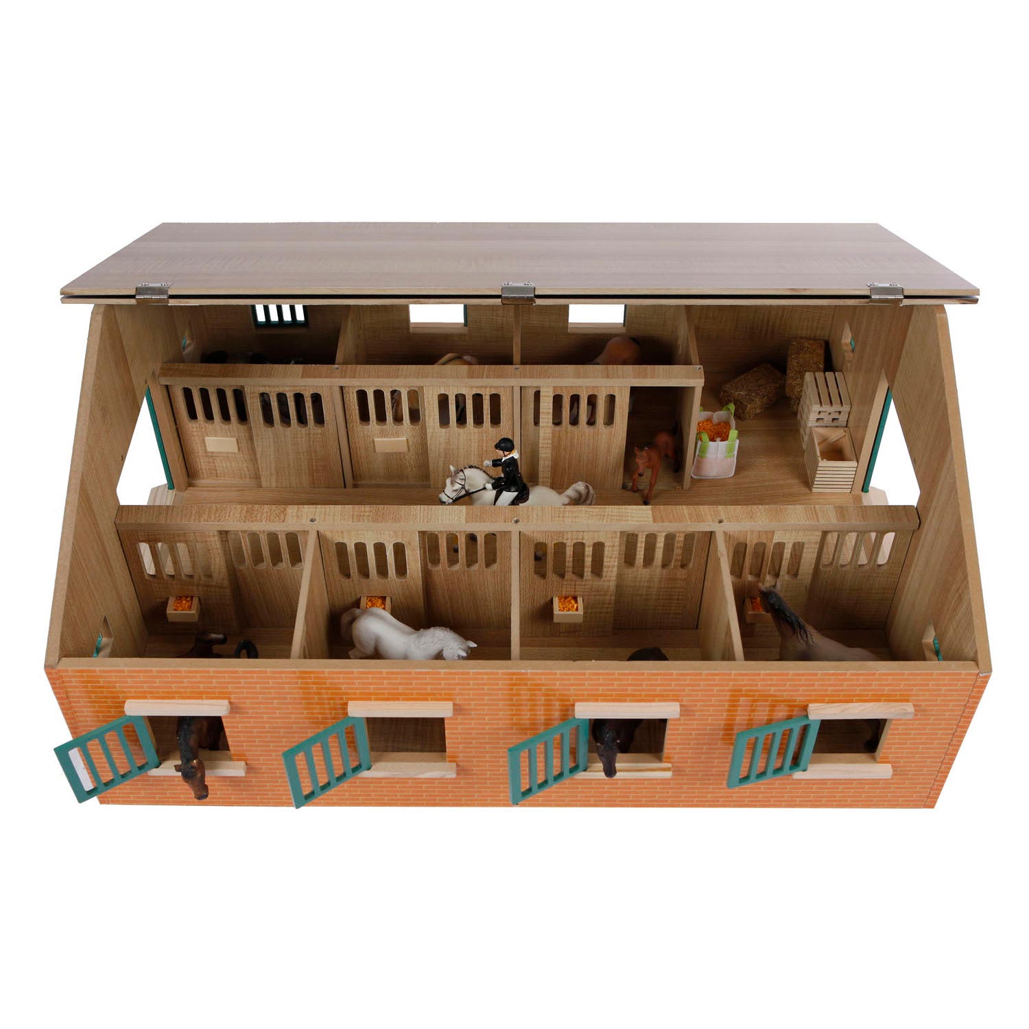 Kids Globe wooden horse stable with 7 stalls, 1:24