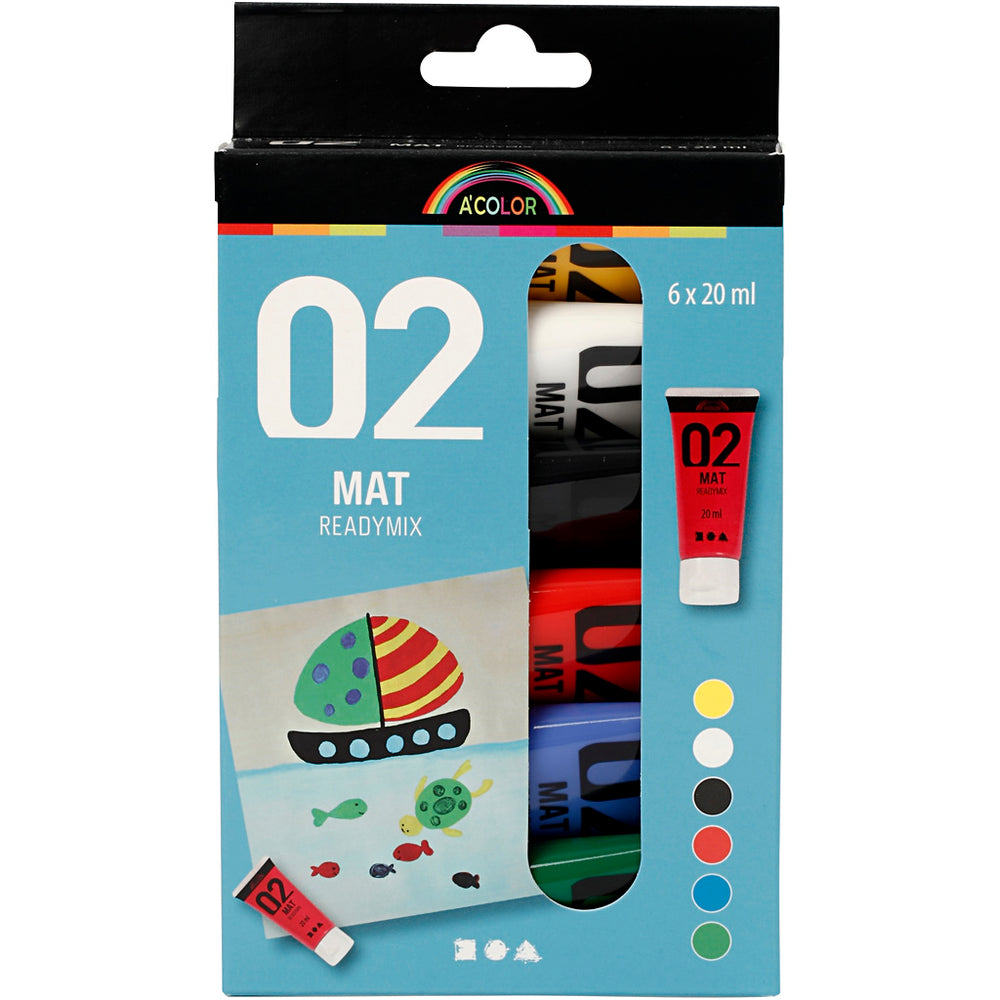 Acrylverf - Verschillende kleuren, 02 - Mat, 6x20ml