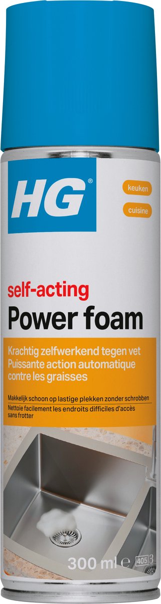 Hg - power foam keuken - vetoplossende spray - 300 ml - 1 stuk - maakt o.a. de gootsteen snel en goed schoon, effectief tegen hardnekkig vuil en vet