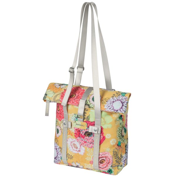 Basil Bloom Field fietsshopper, geel, gerecycled PET, waterdicht, verstelbare schouderriem