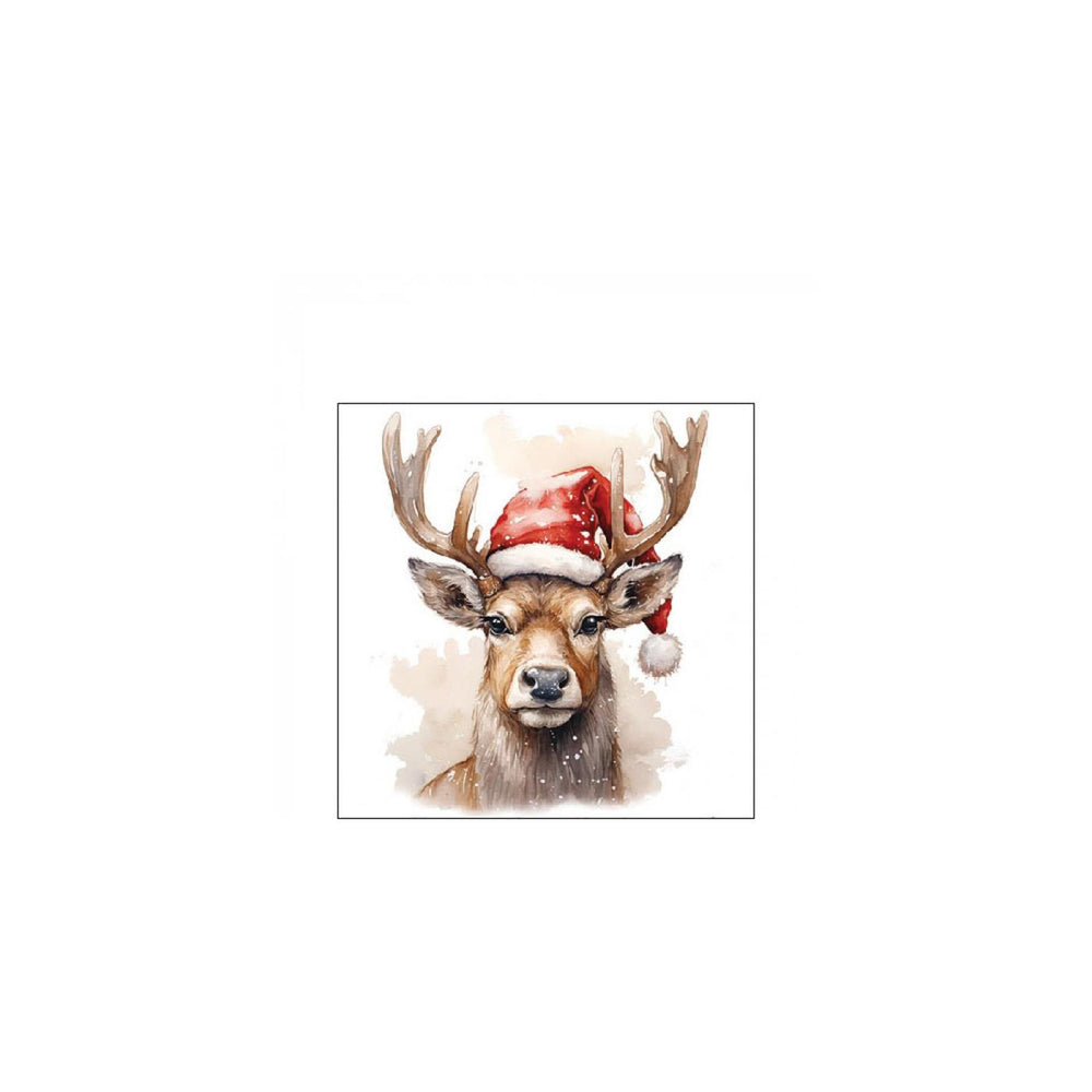 Ambiente servetten 25cm deer with santa hat white