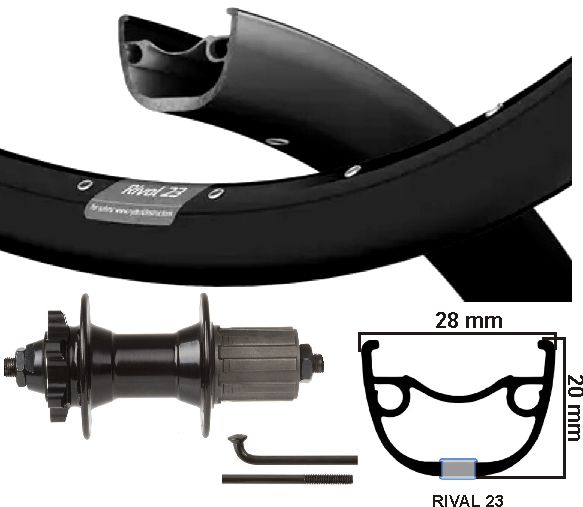 Kgs achterwiel 28 inch (622) rival 23 zwart cassette 8-10 sp schijf 6 bout