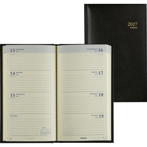 Agenda interplan brepols 9x16cm zwart 6-talig 1wk 2pg