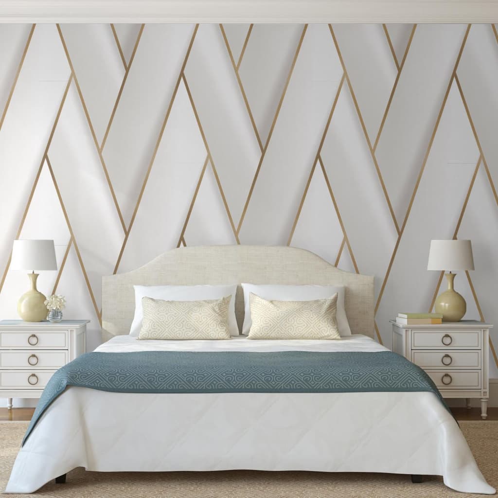 Dutch wallcoverings behang geometrisch wit en goudkleurig